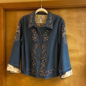 Coldwater Creek Dark Blue Embroidered Denim Shirt Jacket